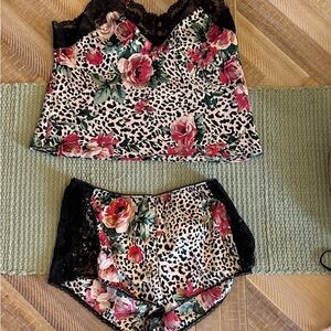 Floral Print Lace Trim Cami and Shorts Set
